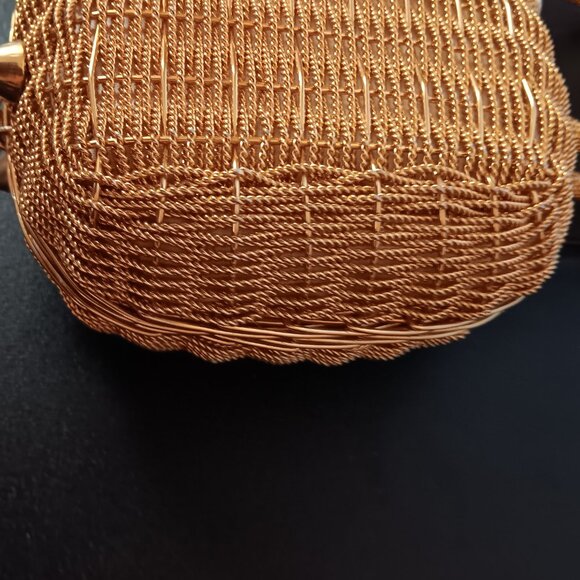 VINTAGE WOMEN'S SKALNY GOLD TONE METAL BASKET WEAVE HANDBAG - Picture 7 of 9